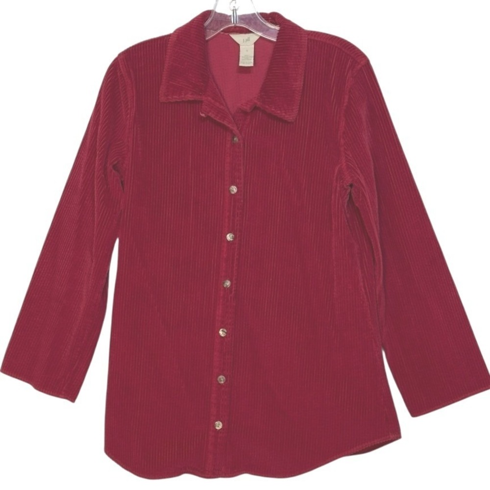 J Jill Shirt Red Corduroy Button Front Shirt Top Outdoor Casual Velvet Insert S - Picture 1 of 4
